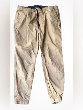 Men’s Plugg Khaki Drawstring Joggers Brown Sz L Streetwear